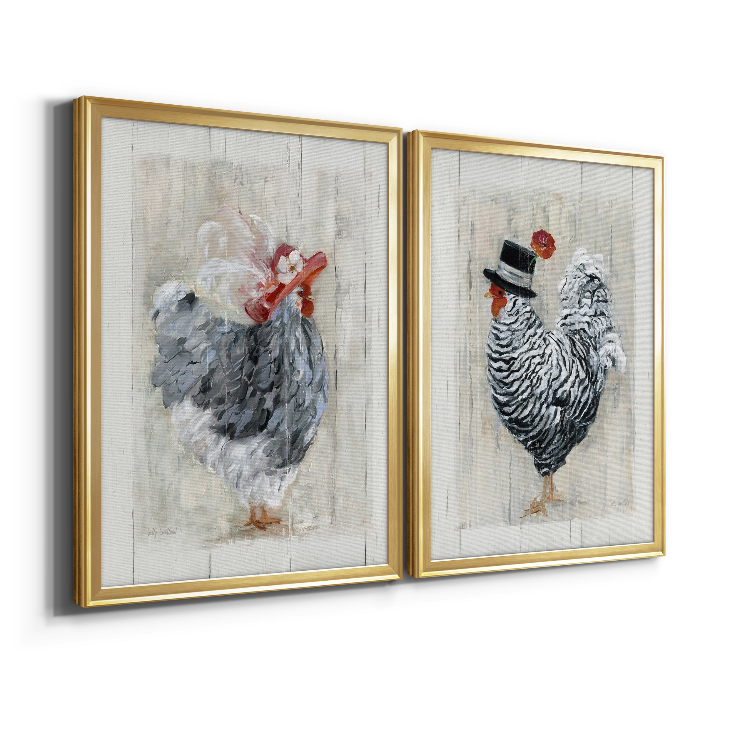 2 Piece Set Sunday Best Hen Premium Framed Canvas - Ready to Hang - 26.5 x 36.5 Each - Gold Frame