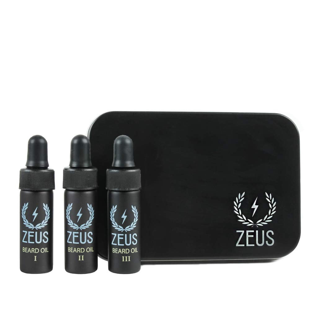 ZEUS Beard Oil Coffret - Beard Oil Sampler 3 Pack in Collectible Zeus Tin!