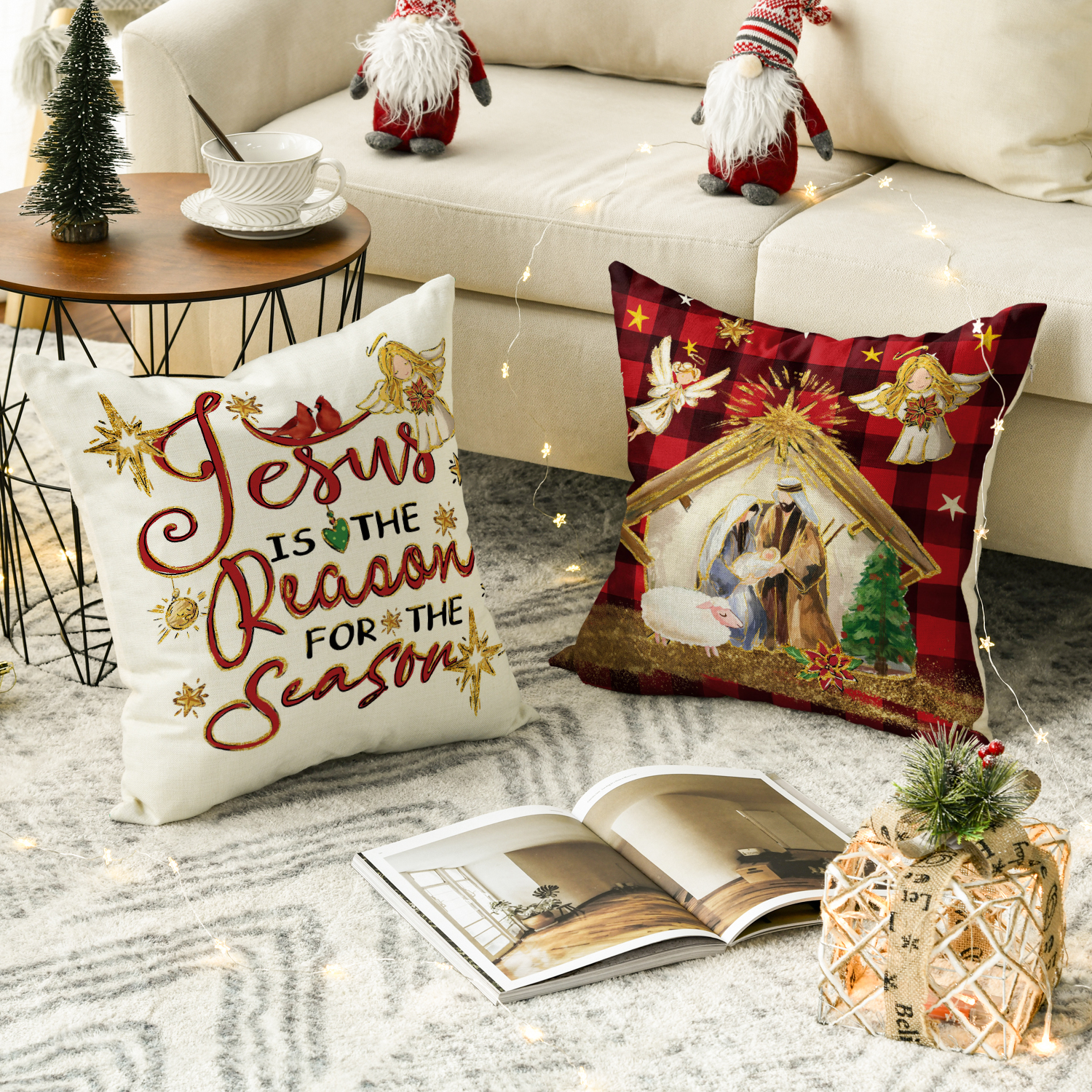 Sm:)e Red Buffalo Plaid Merry Bright Pillow Covers 18x18 photo 2