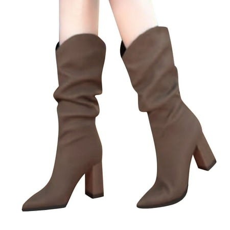 

Cathalem Wide Calf Knee High Boots for Women Tan Womens Shoes Fashion Casual Solid Color Slip Cute Rain Boots for Women Wide Calf Khaki 6