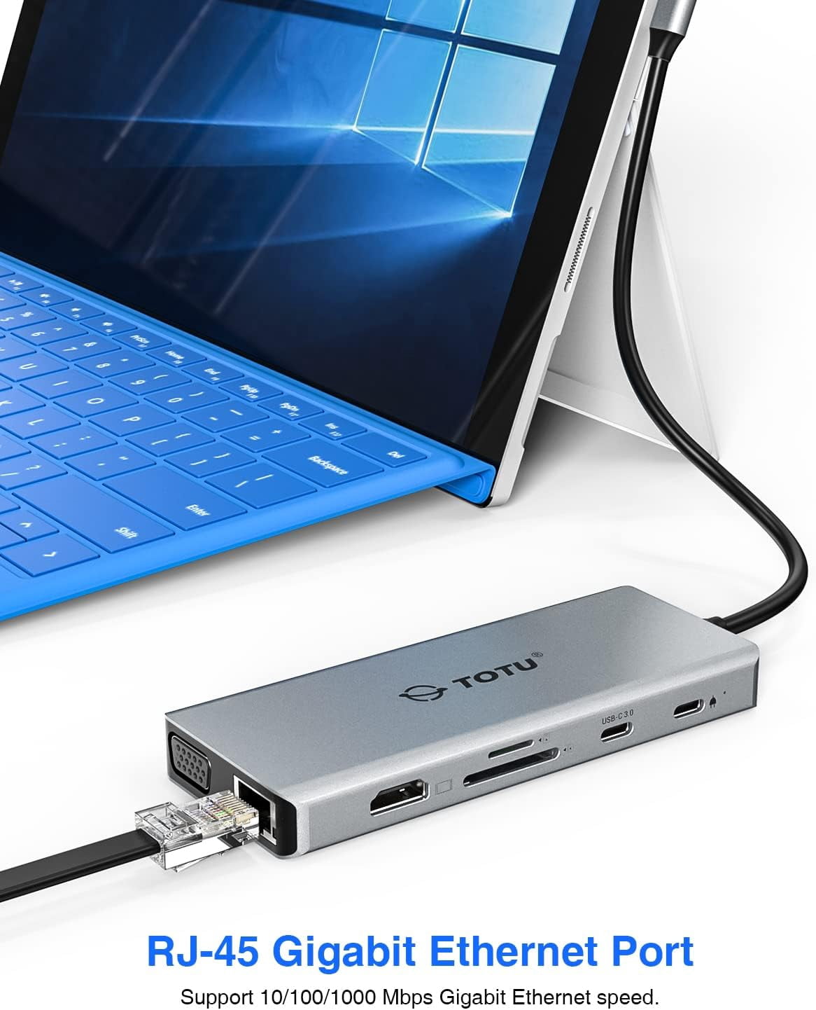 Docking Station, USB C Hub, 12 in 1 Surface Pro Docking Station with 4K HDMI, Ethernet, VGA, 92W PD, USB-C 3.0 and 2 USB 3.0 for MacBook Pro Air and Type-C Laptops with Thunderbolt 3 or 4