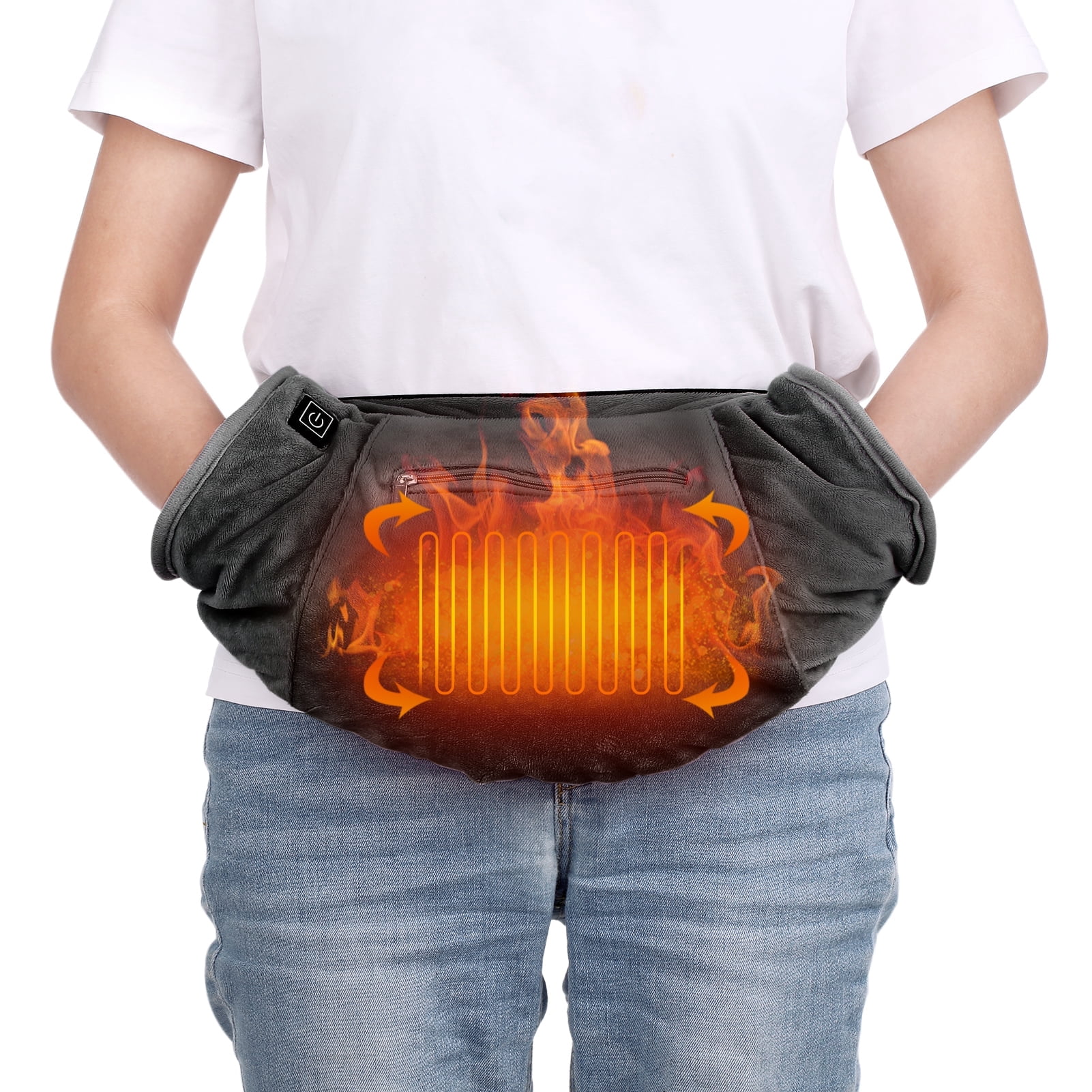 GJX Electric Heated Hand Warmer Muff Cold Weather Thermal Glove Waist Bag for Skiing Camping