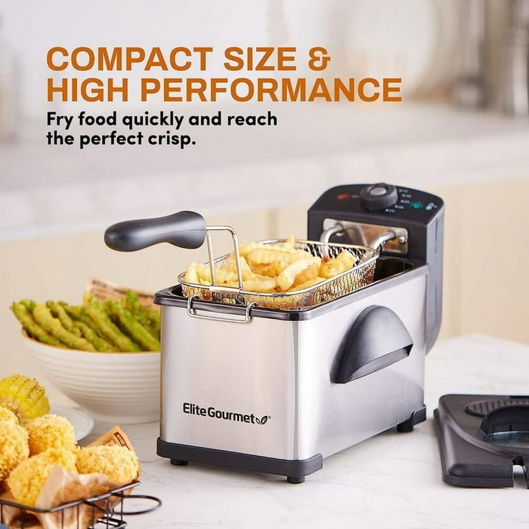  Elite Gourmet EDF-401T Electric Immersion Deep Fryer 3-Baskets,  1700-Watt, Timer Control, Adjustable Temperature, Lid with Viewing Window  and Odor Free Filter, Stainless Steel and Black: Home & Kitchen