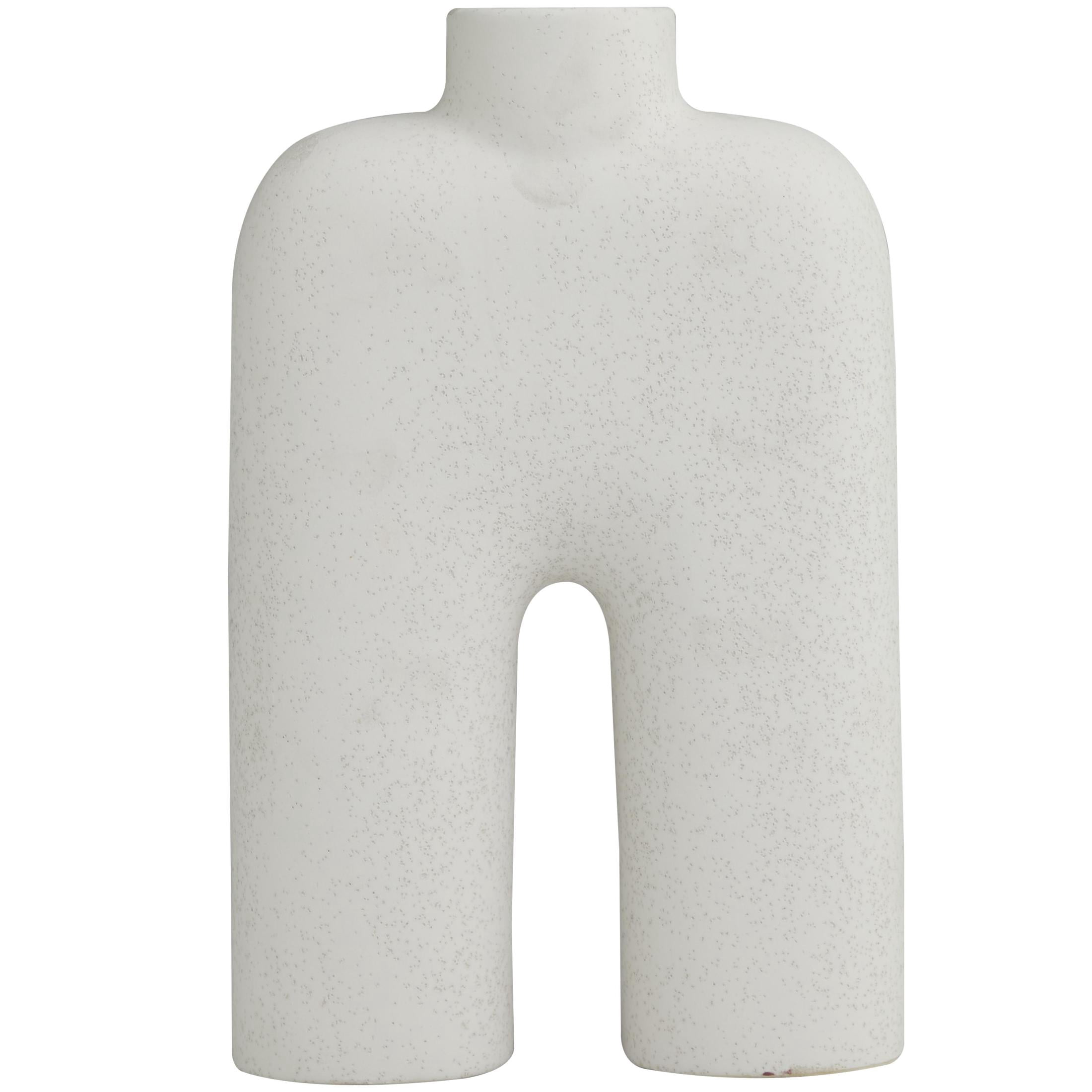 DecMode 13" Abstract Rounded Arched White Ceramic Vase with Glossy Speckled Texture