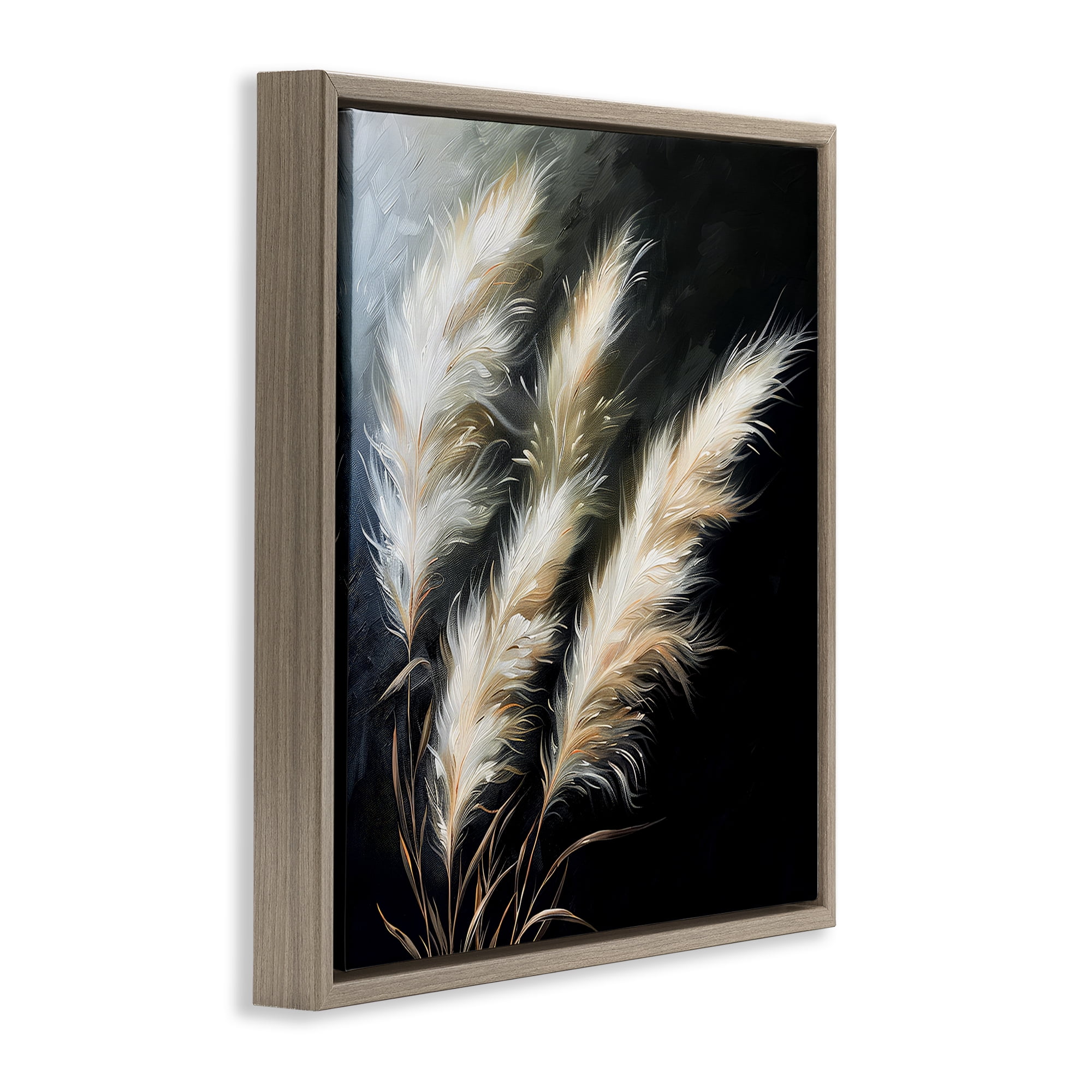 Stupell Industries Wispy Wheat Stalks Plants & Flowers Painting Brown Floater Framed Canvas Art Print Wall Art, 18 x 18