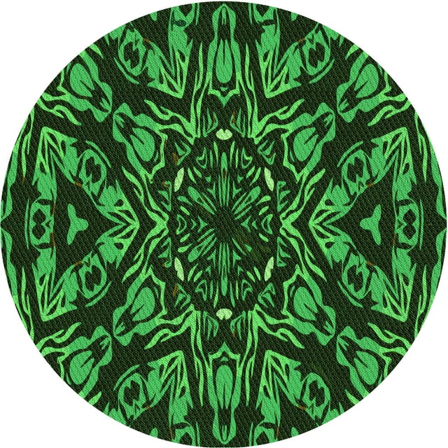 Ahgly Company Machine Washable Indoor Round Transitional Dark Forest Green Area Rugs, 3' Round