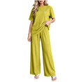 thumbnail image 2 of AnuYalue 2 Piece Pajama Sets for Women Dressy Casual Short Sleeve Tops Wide Leg Pants Loungewear Set Solid Travel Outfits, 2 of 8