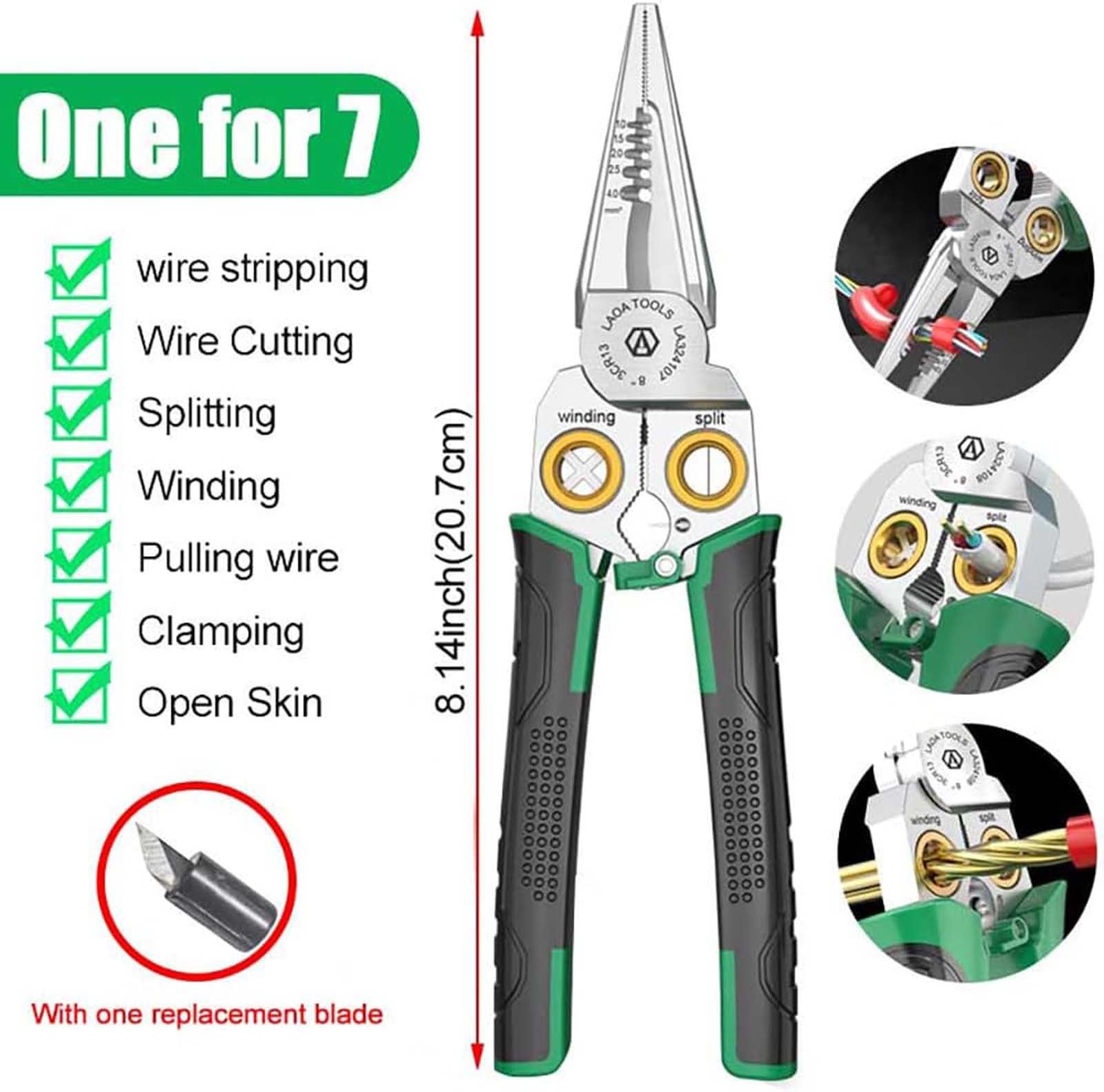 Wire Strippers with Electricity Measurement Function, 8 in1 Wire Stripping Pliers for Cutting and Pulling Wires, Cable Scissors for Scraping and Pressing Wires with Voltage Test