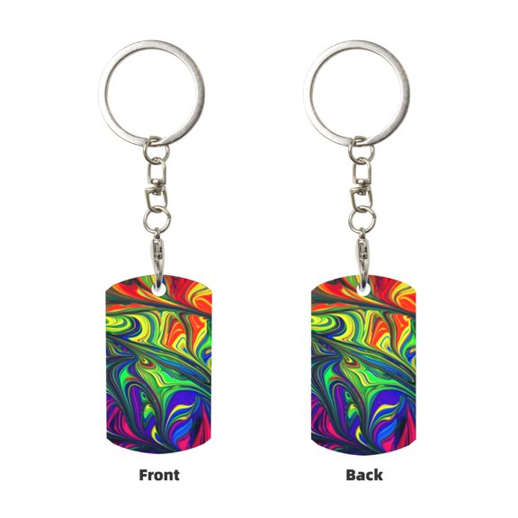 Uemuo Pride Rainbow Pattern Rectangular Metal Keychain - Durable, Stylish, and Personalized Key Ring for Men and Women,Engraved Keychain,Gift Slim Sturdy Keychain