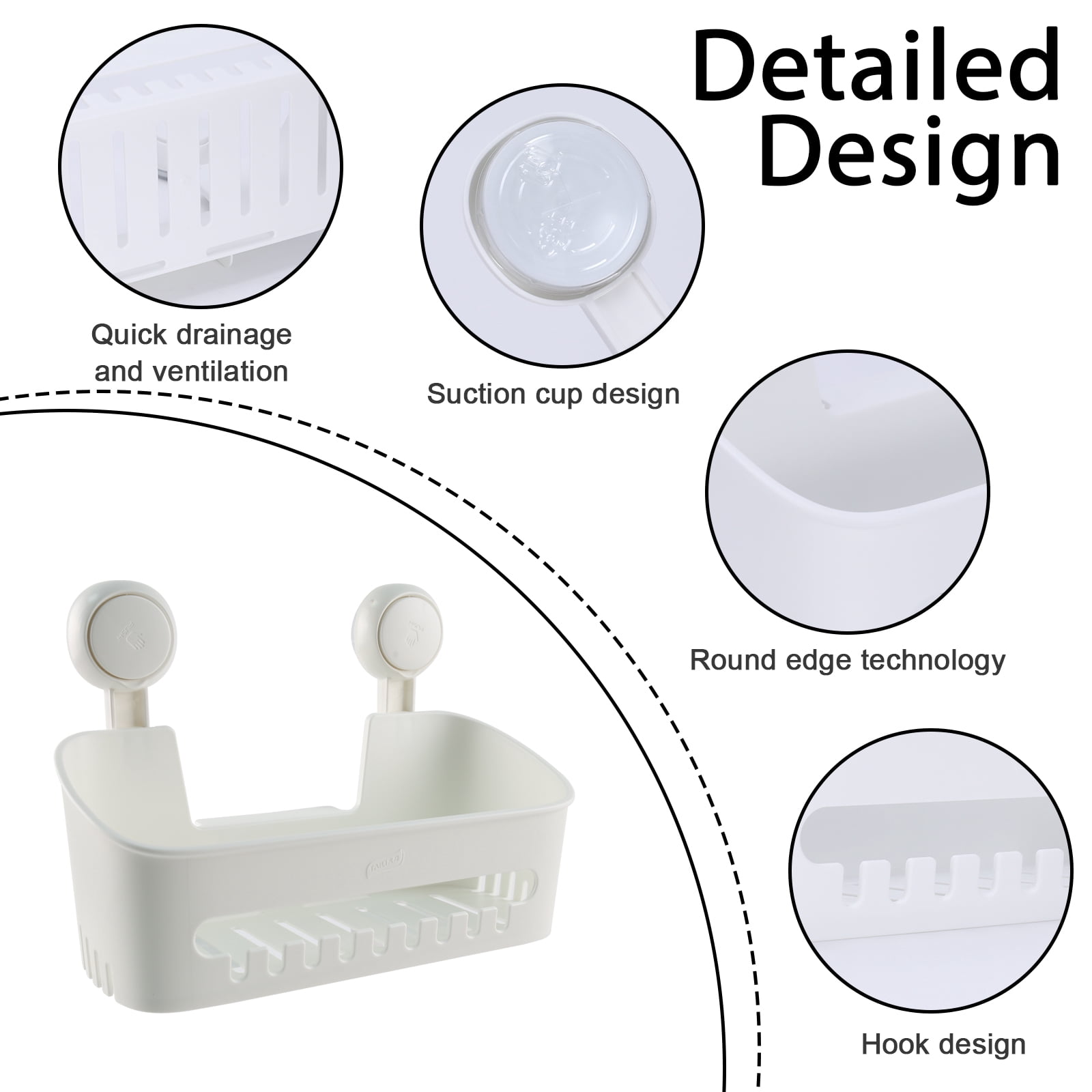 Pethiy Bath Toy Organizer with Strong Suction Cups, Quick Drainage Bath Toy Storage Basket with Hooks for Kids’ Bathroom (White)