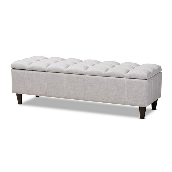 Brette Mid-Century Modern Grayish Beige Fabric Upholstered Wood Storage Bench Ottoman