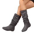 thumbnail image 4 of EKVAHL Women's Slouch Mid‑Calf Boots, Relaxed Fit Faux Leather Flat Boots, Low Heel Daily Walking Boots For Fall Street Wear Gray, 4 of 5