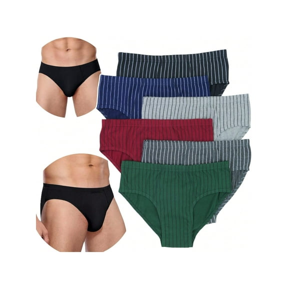 ToBeInStyle Men's Pack of 6 Assorted Cotton Bikini Briefs w/ Stripes - Large