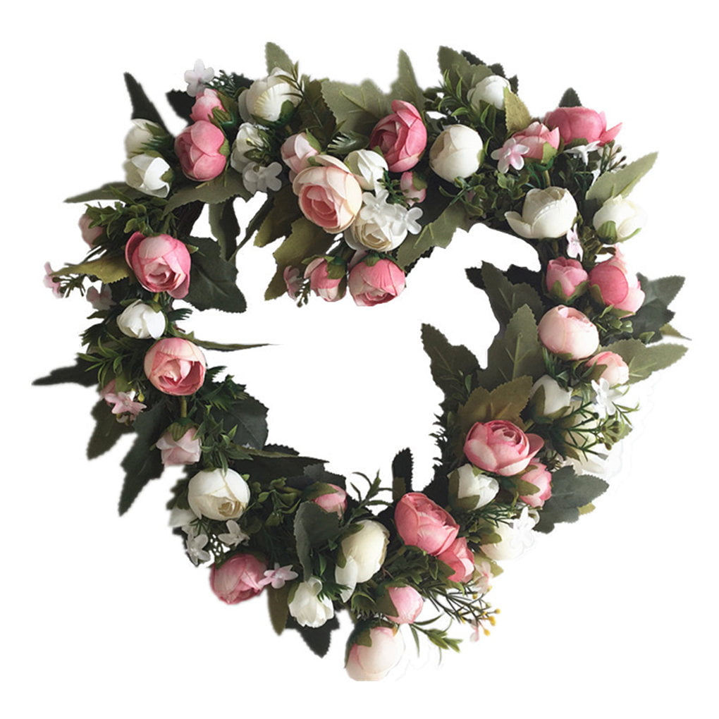 Heart Shaped Garland Artificial Simulation Rose Flower Wreath Wedding Decor 