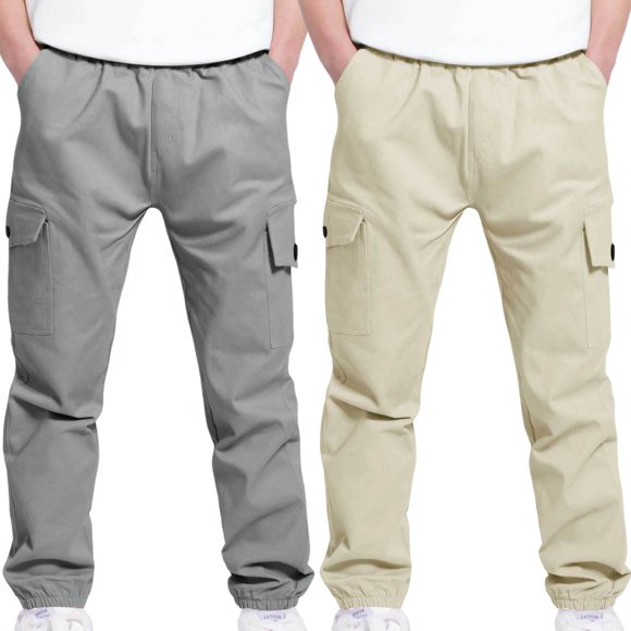 Cowsor 2PC Boys Cargo Sweatpants Casual Hiking Pants Joggers Athletic Trousers Cotton Loose Straight Pants for Men