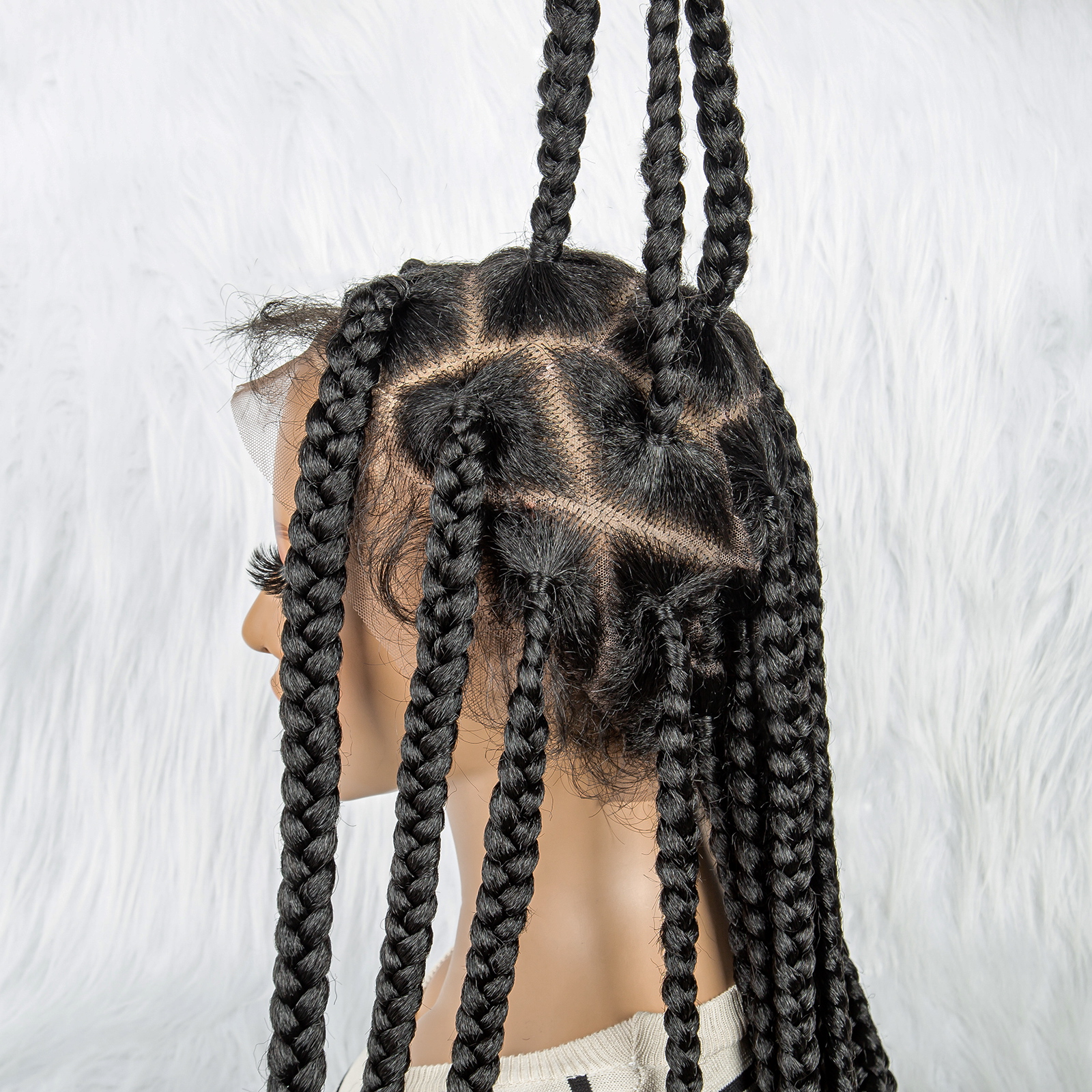 Full Lace Cornrow Braids Synthetic Lace Front Wig 36 Inches Big Square Knotless Box Braids Wig with Baby Hair Braided Wigs for Black Women