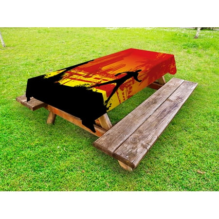 

Teen Room Outdoor Tablecloth Men Playing Baseball in the Town City Park Tall Buildings Urban Scenery Decorative Washable Fabric Picnic Tablecloth 58 X 104 Inches Red Yellow Black by Ambesonne