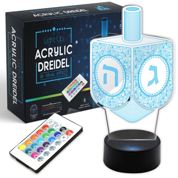 Ner Mitzvah, 10" Hanukkah Decorations Light Up Acrylic Dreidel - Chanukah Gift Version