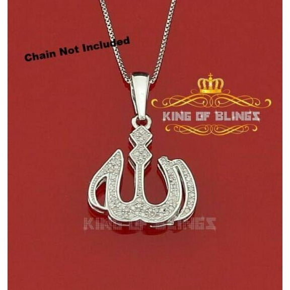 King of Bling's Real 0.20CT Diamond Stone ALLAH 925 Sterling Silver White Charm Necklace Pendant