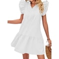 thumbnail image 4 of HUBERY Women Lace Up V Neck Layered Ruffle Sleeves Flouncing Hem Mini Dress, 4 of 7