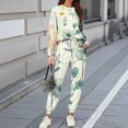 thumbnail image 2 of Wutalume Women's 2-Piece Printed Sweatsuit Set, Round Neck Long Sleeve Shirt and Floral Print Joggers with Pockets, Vintage Style Outfit,Mint Green L, 2 of 5