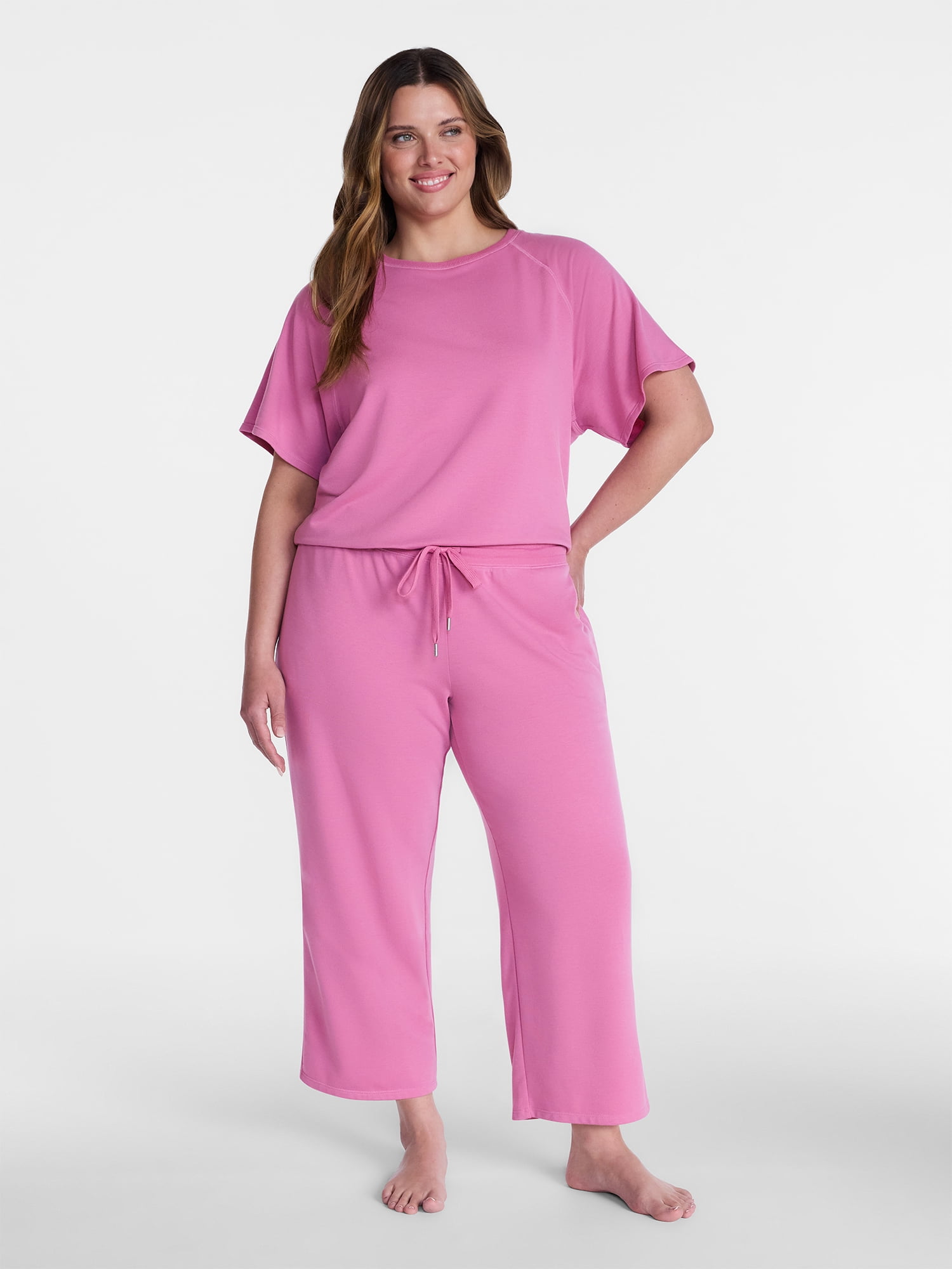 Joyspun Women's French Terry Knit Sleep Capri Pants, 25” Inseam, Sizes XS-3X