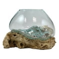 thumbnail image 3 of Balinese Handicraft Natural Driftwood With Hand Blown Molten Glass Bowl 9"L, 3 of 9