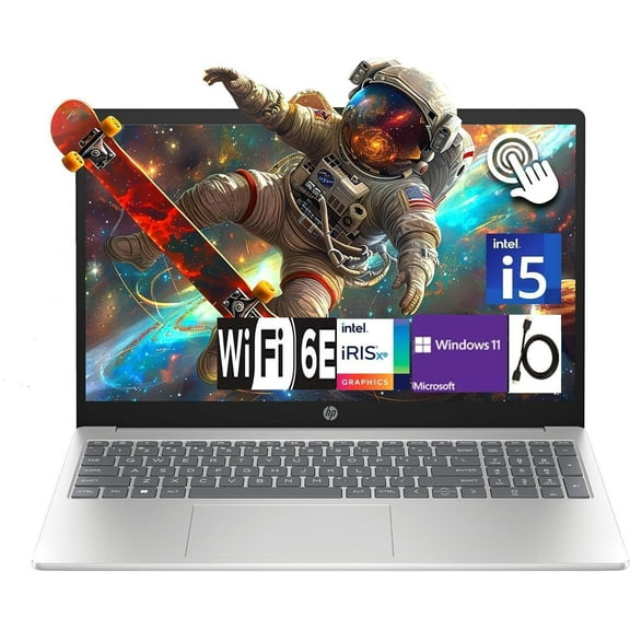 HP 15.6" HD Touchscreen Laptop, Intel Core i5-1235U Processor, Intel Iris Xe Graphics, 16GB RAM 512GB SSD, Wi-Fi 6E, Bluetooth, Webcam, HDMI, Windows 11 Home in S Mode, Natural Silver
