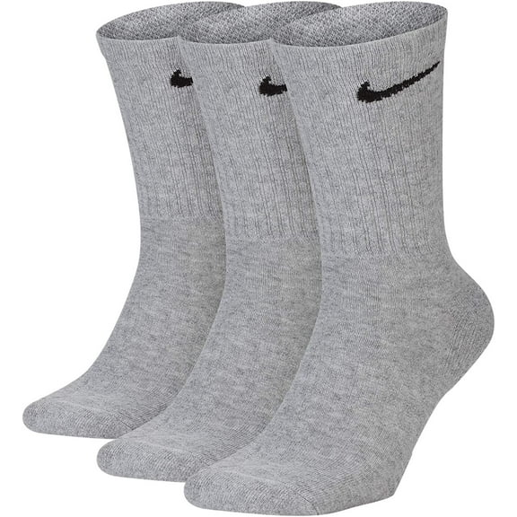 Nike Unisex Everyday Cotton Cushioned Crew Dark Grey Heather/Black Socks with DRI-FIT Technology, Large (3 Pairs)