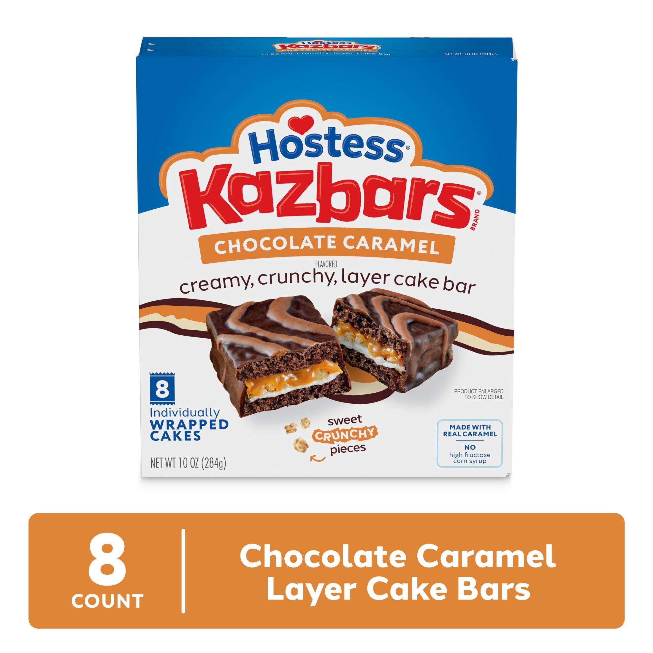 Hostess Kazbars Layer Cake Bars, Chocolate Caramel Flavor, 10 oz Box (8 Count)