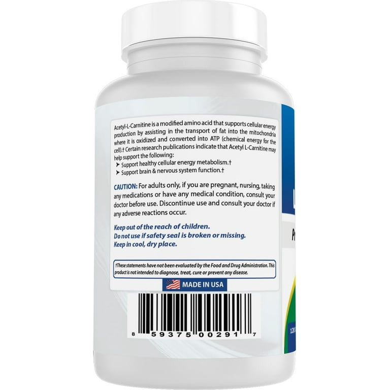 Best Naturals Acetyl L-Carnitine 500 mg Capsules, Supports Energy, Metabolism, Neuroprotective Antioxidant, 120 Count - Walmart.com Best Naturals Acetyl L-Carnitine 500 mg Capsules, Supports Energy, Metabolism, Neuroprotective Antioxidant, 120 Count - Walmart.com