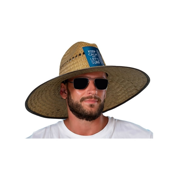 Top Headwear Ultra 5" Wide Brim Lifeguard Straw Sun Hat Keep Calm Let's Surfm