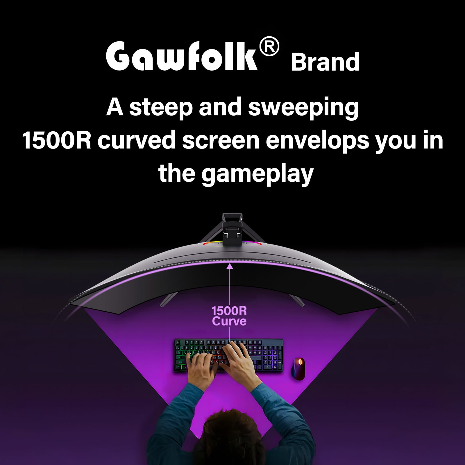 Gawfolk 34-Inch Curved Ultrawide Gaming Monitor 165Hz 1500R WQHD 3440x1440 FreeSync Adjustable Stand
