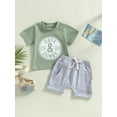 thumbnail image 3 of Toddler Baby Boy Summer Clothes Western Pattern Short Sleeve T Shirt Tops and Drawstring Shorts Playwear Outfits, 3 of 10