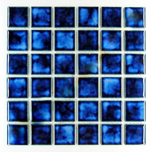 Square Tile Marble Blue Porcelain Mosaic Shiny Look 2x2 Inch (Box of 5.44 Sq Ft)