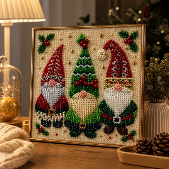 Christmas DIY Pearl Art Kit, Gnome and Christmas Tree Rhinestone Craft, Wall Display Project