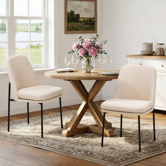 AFO Modern Dining Chairs Set of 2, Leather Upholstered Dining Chairs, Kitchen Chairs with Curved Back and Metal Legs for Dining Room Kitchen Restaurant, Beige