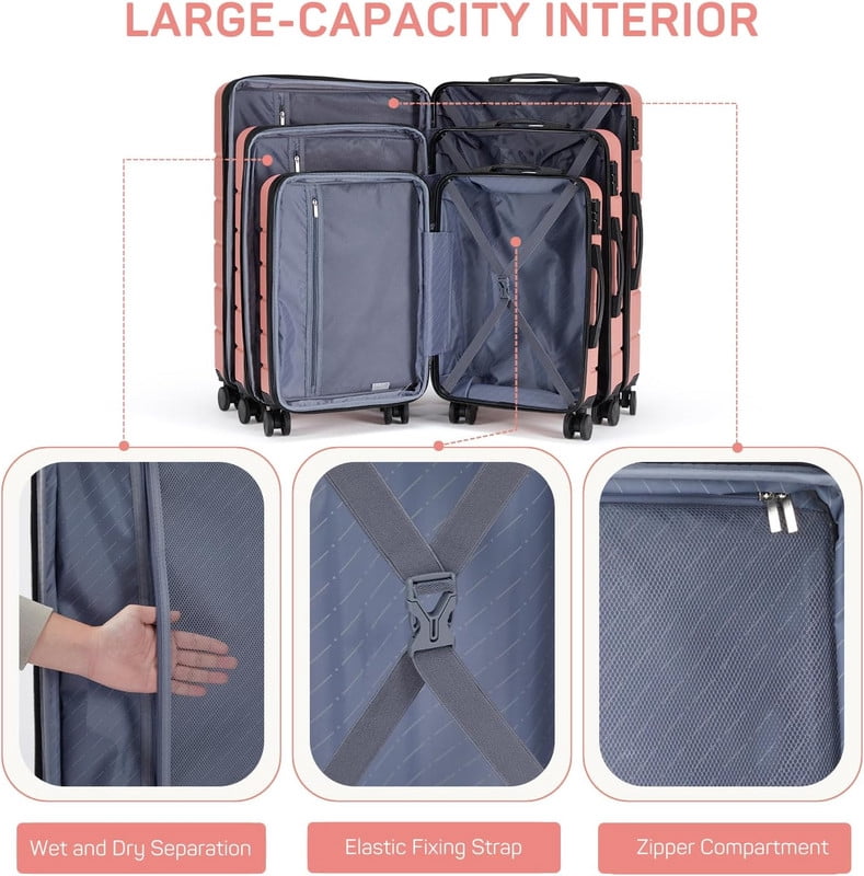 TINKLE WELL Expandable Hardshell Suitcase, 20" Lightweight Carry on Luggage, TSA Lock Hard Shell Luggage with 360° Smooth Spinner Wheels, Pink