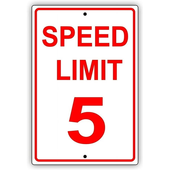 Speed Limit 5 MPH Miles per Hour Red Letters Zone Slow Down Speeding Restriction Alert Attention Caution Warning Notice Aluminum Metal Tin 8x12 inch Sign Plate