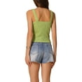 thumbnail image 3 of INSPIRE CHIC Women's Square Neck Wide Strap Sleeveless Crop Lettuce Trim Casual Floral Cami Top XS Avocado Green, 3 of 6