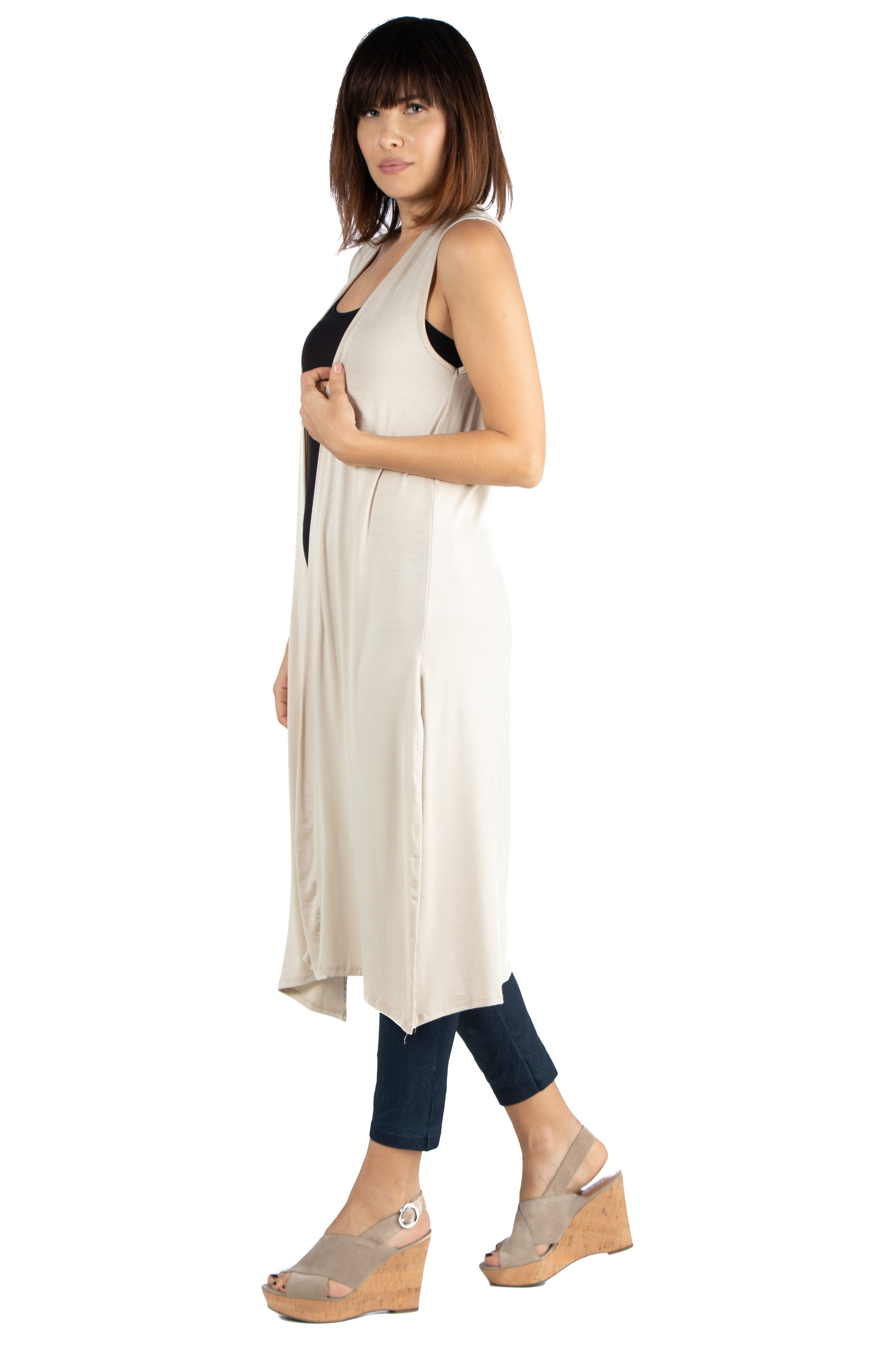 24/7 Comfort Apparel Women's Plus Size Long Sleeveless Cardigan Vest