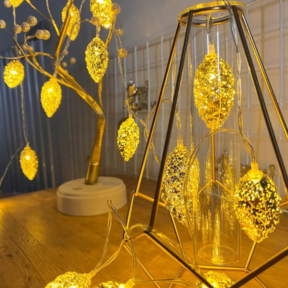 EWASWON Christmas 3M Gold Pinecone String Lights, LED Christmas Lights Battery Operated, Warm White Indoor Outdoor Decor for Xmas Tree, Party, Home