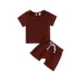 thumbnail image 2 of Musuos Baby´s Solid Color Cotton Linen 2Pcs Suit, 0-4T Short Sleeve Round Neck T-shirt with Elasctic Shorts for Daily, 2 of 8