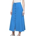 thumbnail image 1 of Women's Cotton A-line Button Front High Waist Front Slit Knee Length Skirt, Color : Blue, Size: XL, 1 of 6