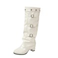 thumbnail image 2 of Women's Patent Leather Over The Knee Boots, Multi Buckle Slouch High Heel Boots, Pointed Toe Foldable Shaft Fashion Boots, 2 of 9