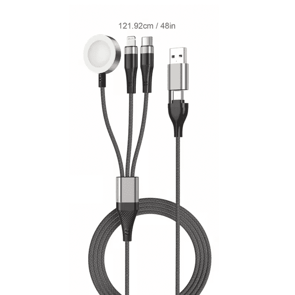 3-in-1 Fast Charging Cable for Smart Watch & Smartphone – 4FT USB-A & USB-C Portable Charger