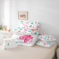 thumbnail image 5 of Feelyou Pink Cansy Cane Bedding Comforter Set 7 Pieces for Child, Snowflake Bowknot Full Bedding Set, Cartoon Christmas Theme Reversible Fitted Sheet Flat Sheet, Super Cozy Room Decor, 5 of 7