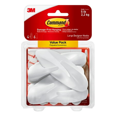 Pole 4 Leg 2 Hook - Command Designer Hooks Value Pack, 4 Large Hooks, 6 Large Strips/Pack