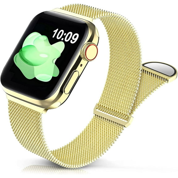 Adjustable Stainless Steel Mesh Magnetic Band Compatible for Apple Watch Series 6/5/4/3/2/1/SE 42mm 44mm [GOLD]