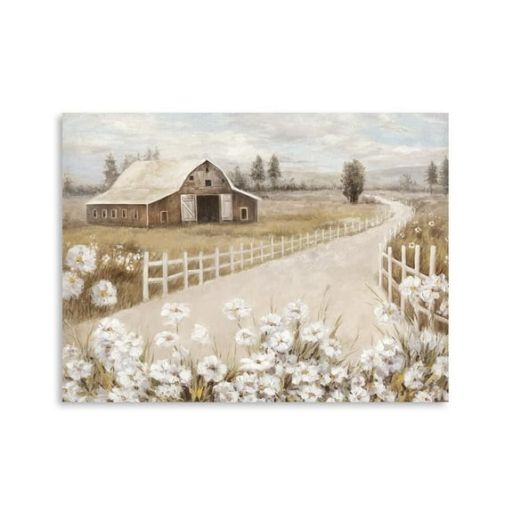 Barn Painting Barn and White Flowers Wall Decor Farmhouse Old Barn Wall Art Rustic Wall Decor Farmhouse Canvas Art for Livingroom Kitchen Decorations